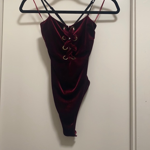 Lush Tops - Maroon velvet bodysuit